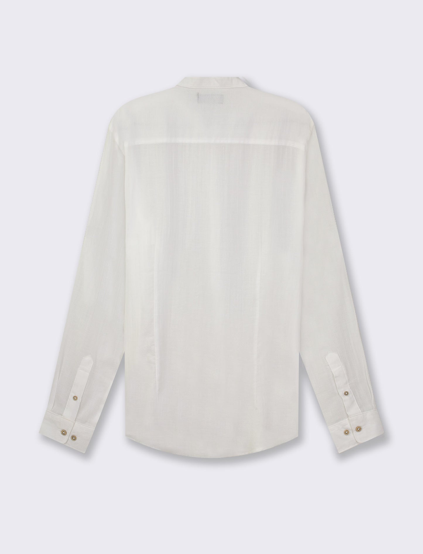 Lightweight Regular Fit Shirt with Korean Collar and Wooden Button Closure - White