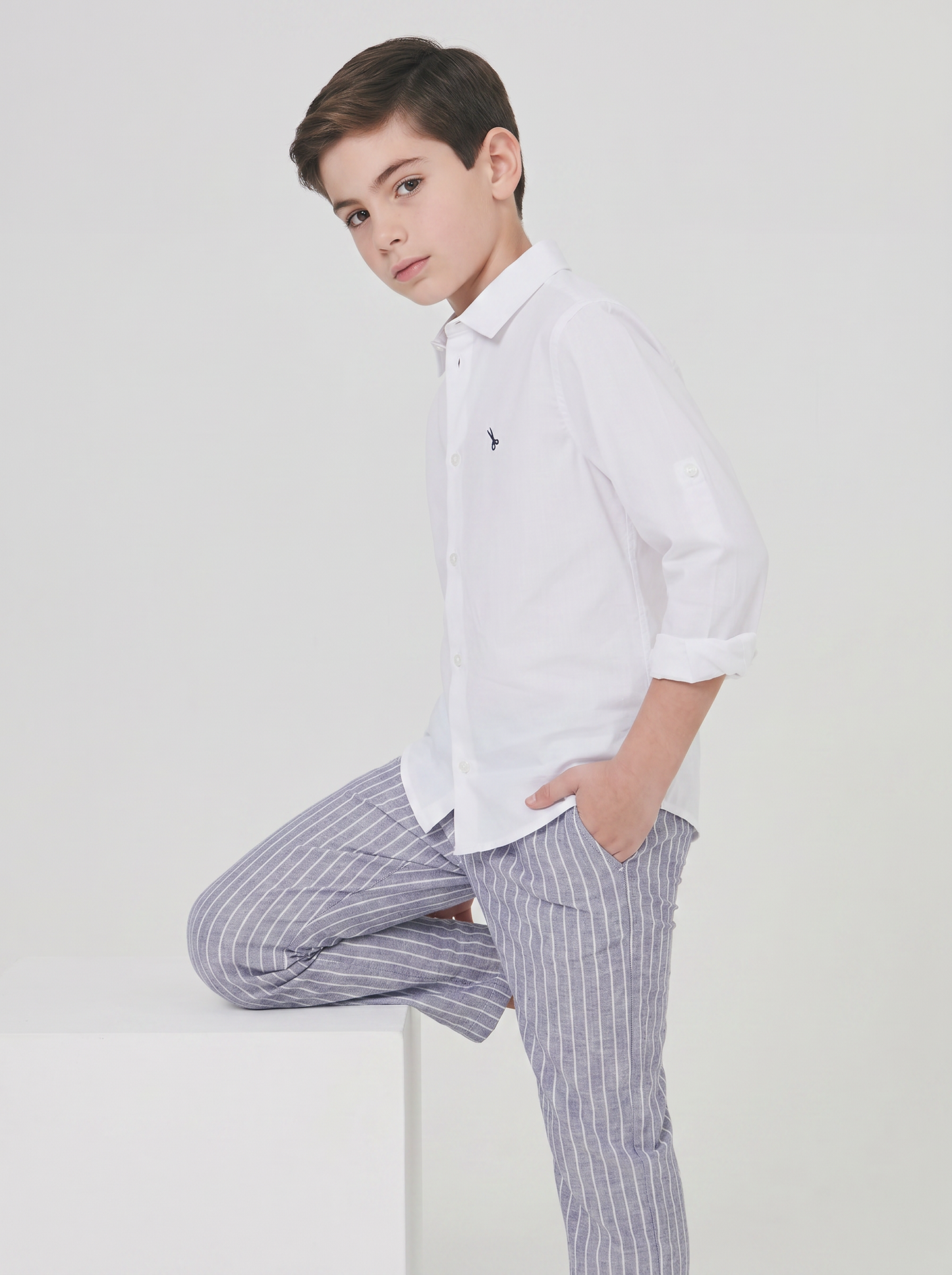 Camicia in cotone maniche lunghe ricamata - Bianco