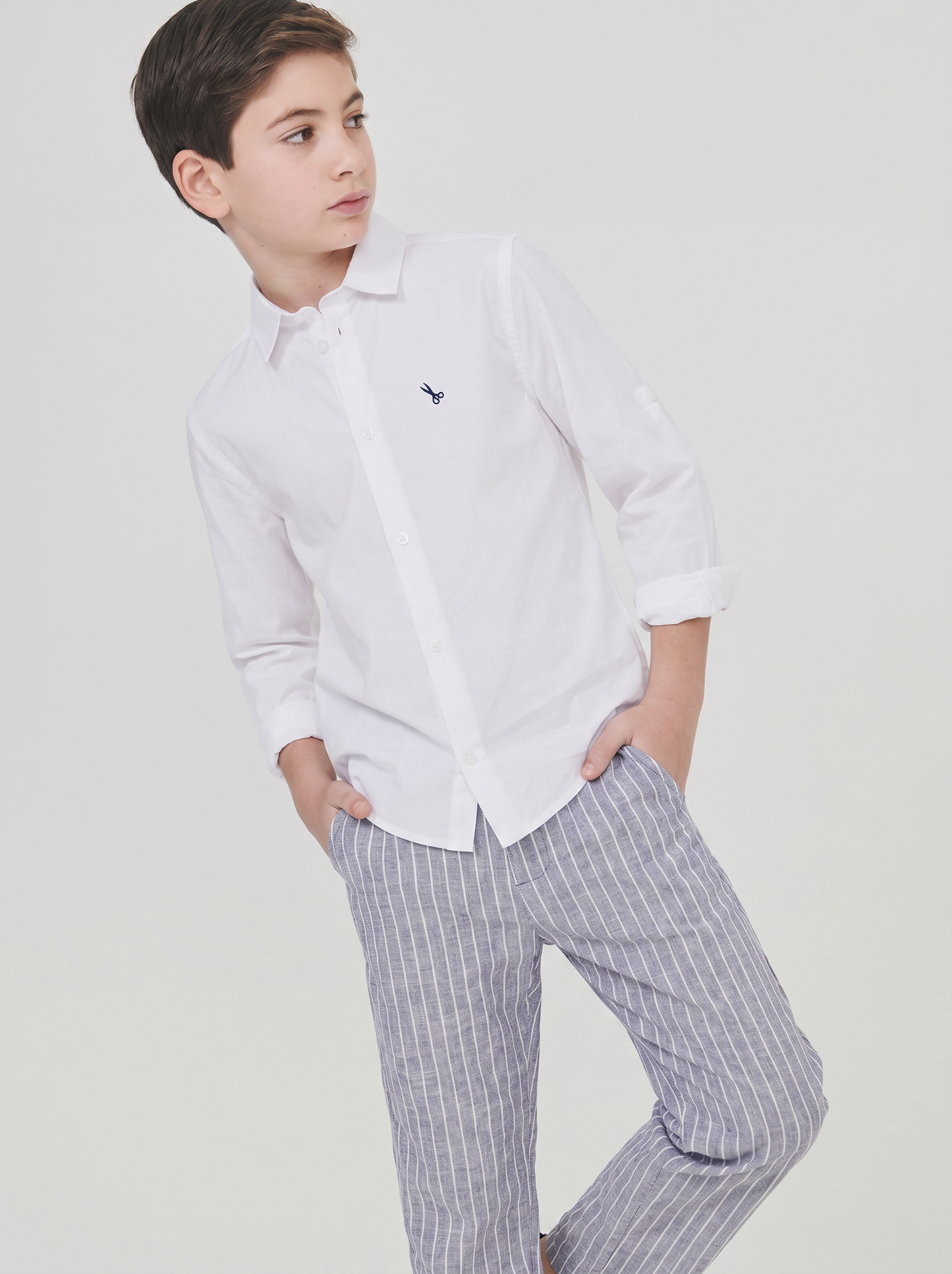 Camicia in cotone maniche lunghe ricamata - Bianco