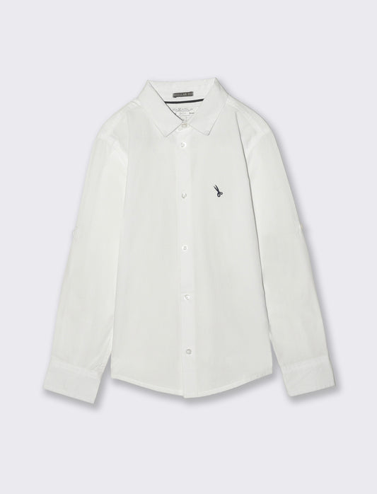 Camicia in cotone maniche lunghe ricamata - Bianco