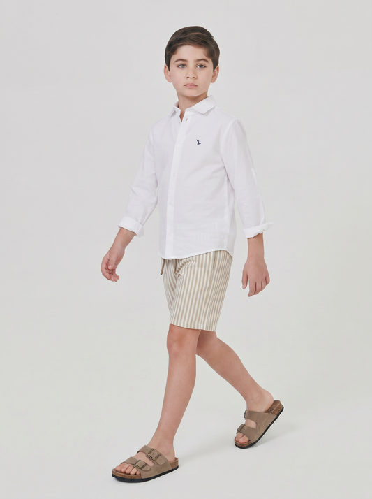 Linen blend bermuda with zip and pockets - Pattern