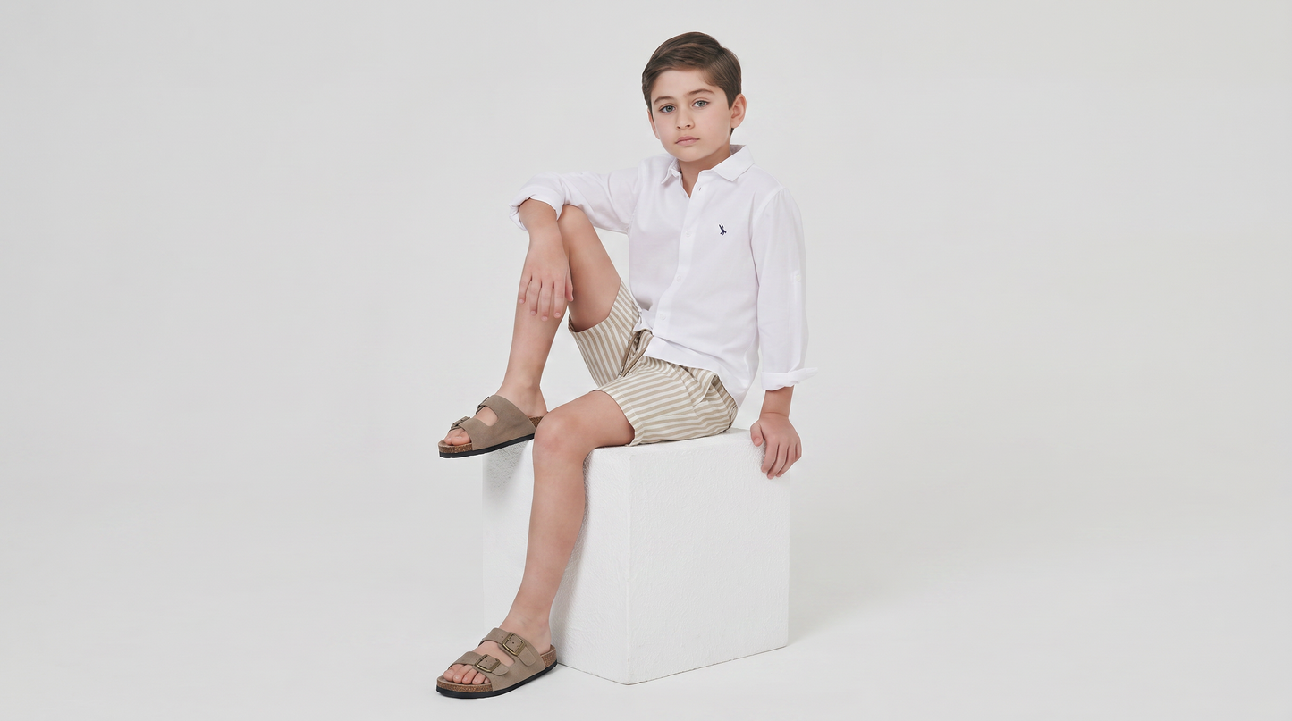 Bermuda in misto lino con zip e tasche - Righe