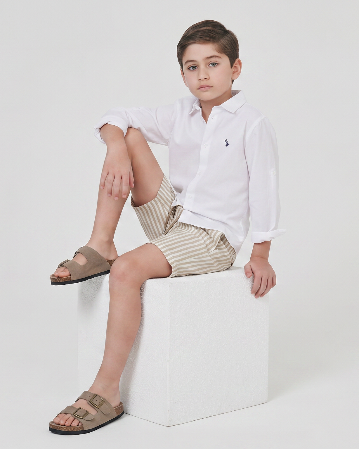 Bermuda in misto lino a righe casual - Righe
