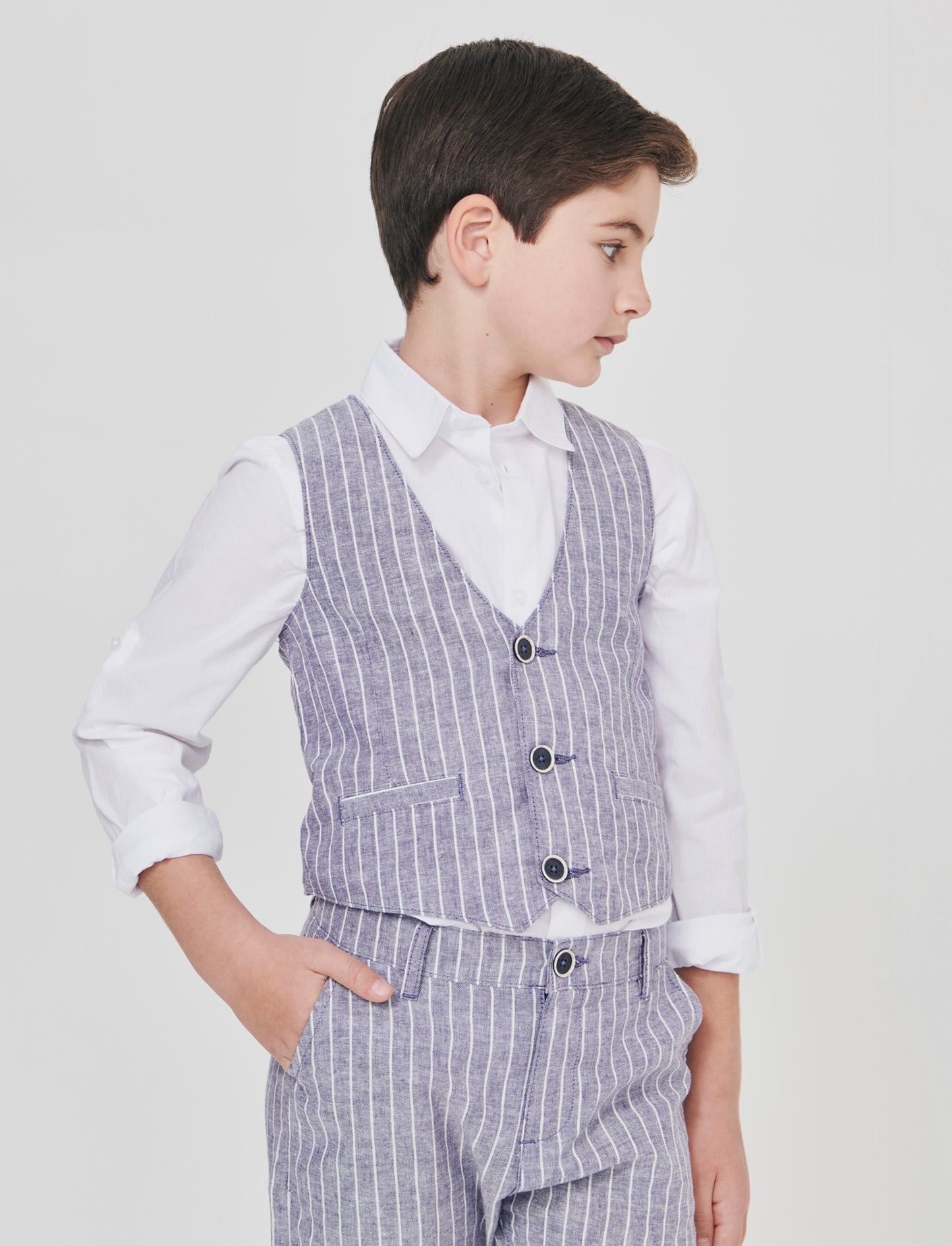 Linen blend gilet with front opening - Pattern