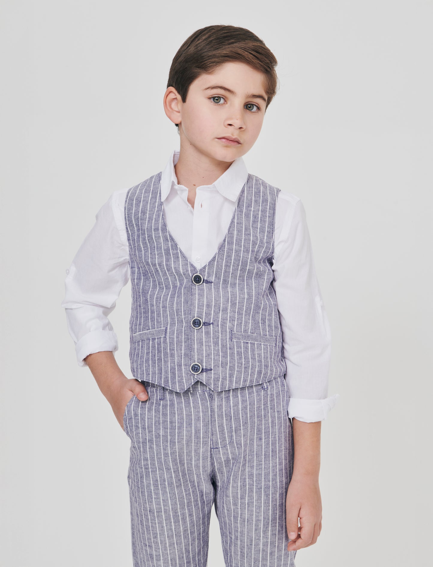 Linen blend gilet with front opening - Pattern