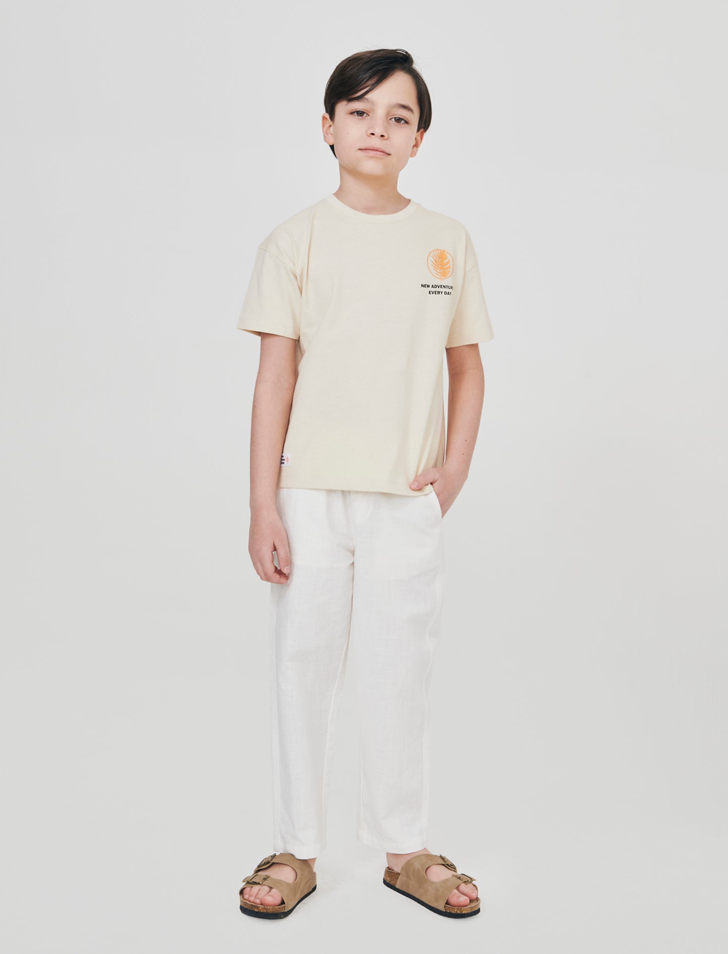 Pantaloni in misto lino con coulisse - Crema