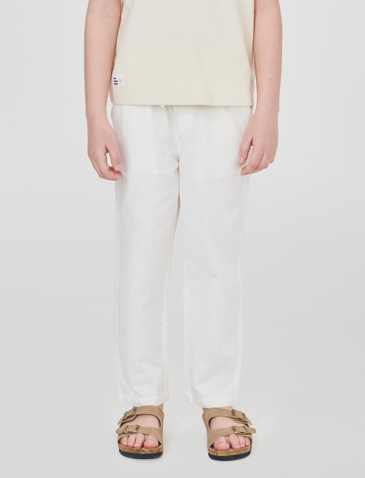 Pantaloni in misto lino con coulisse - Crema