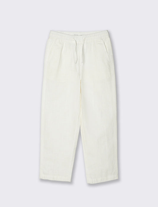 Pantaloni in misto lino con coulisse - Crema
