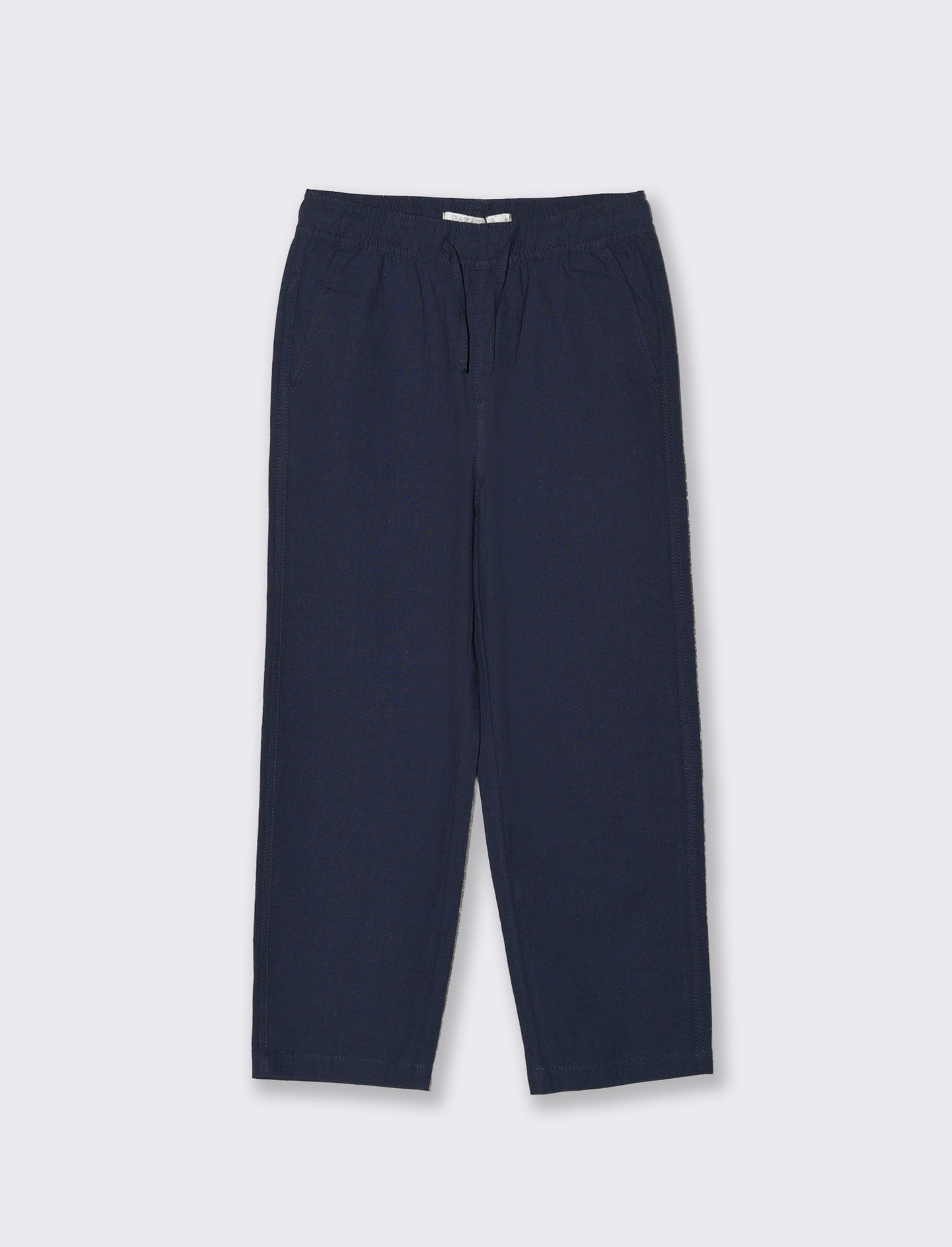 Linen blend pants with drawstring - Blue