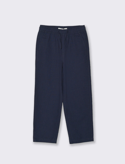 Pantaloni in misto lino con coulisse - Blu