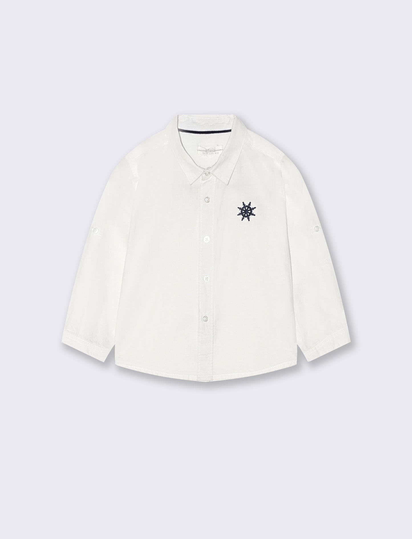 Camicia manica lunga con ricamo al petto - Bianco