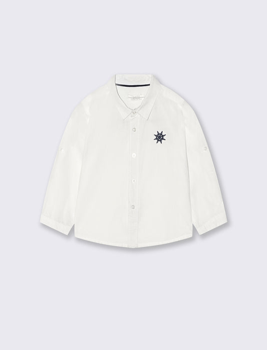 Camicia manica lunga con ricamo al petto - Bianco
