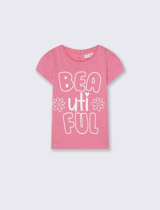 T-shirt girocollo manica corta con stampa - Rosa big bubble