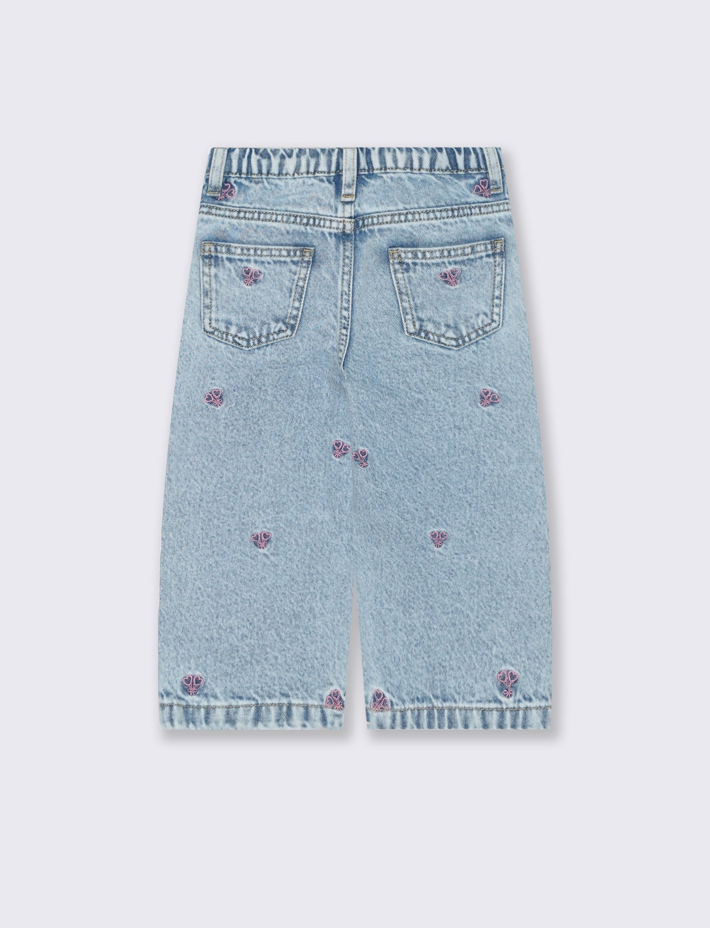 Jeans con Ricami e Vita Regolabile - Denim