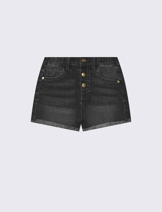 Denim shorts with front buttons - Black