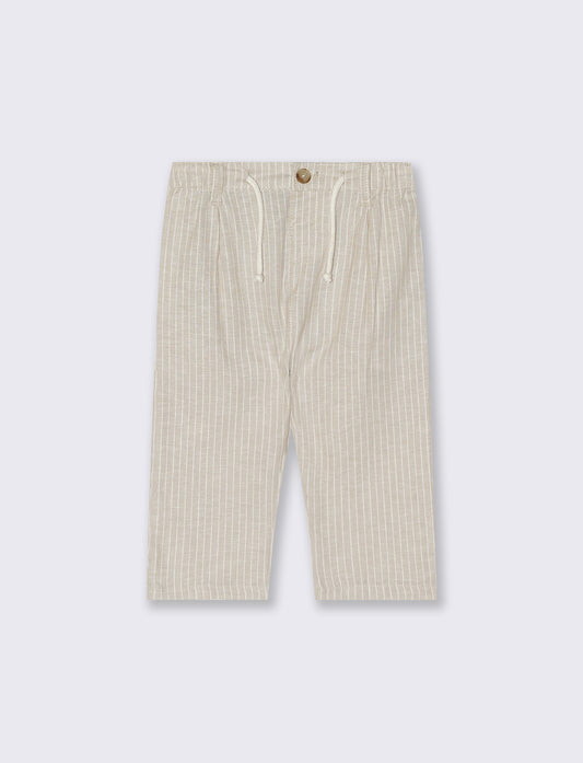 Pantaloni ampi in misto lino a righe - Beige
