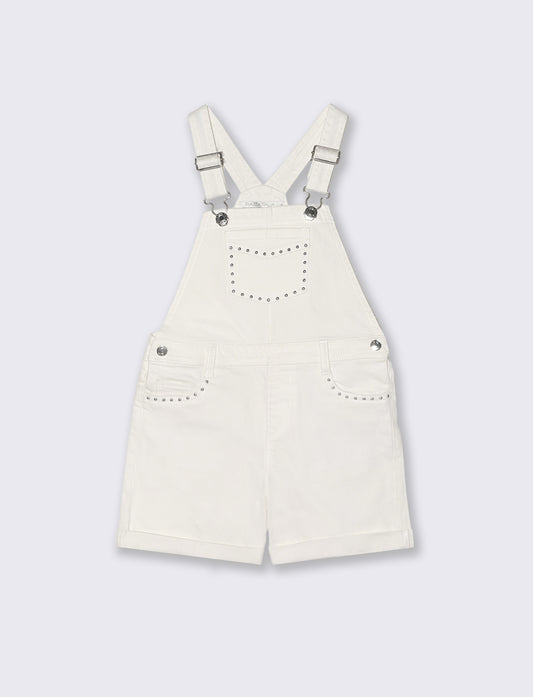 Salopette denim elasticizzato con shorts - Bianco