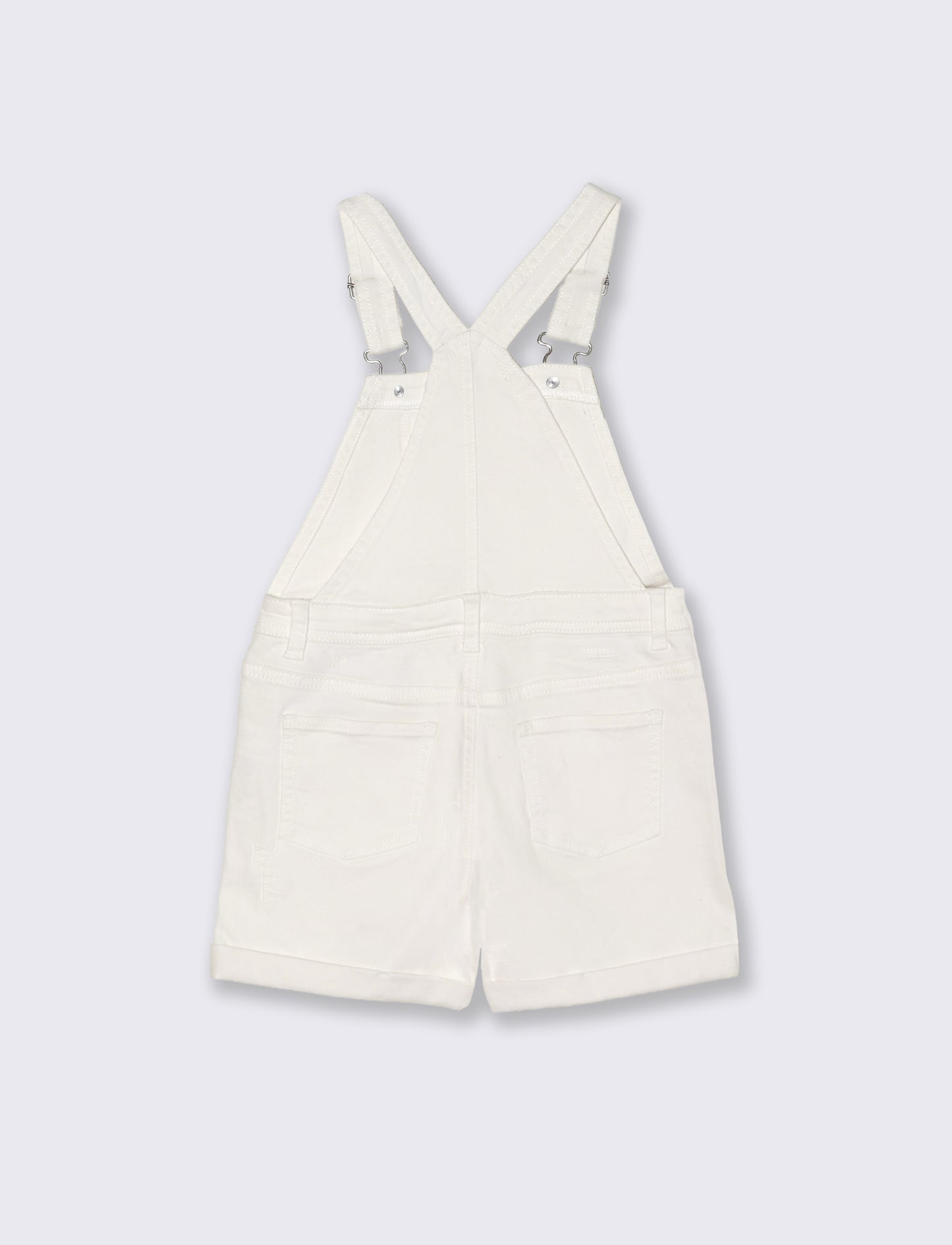 Salopette denim elasticizzato con shorts - Bianco