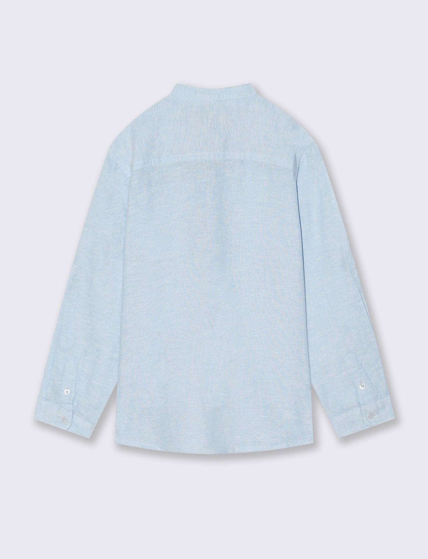 Camicia coreana in cotone e lino maniche lunghe - Celeste