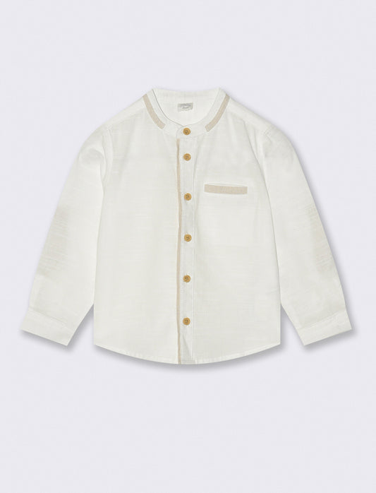 Camicia collo coreana con contrasti - Bianco latte