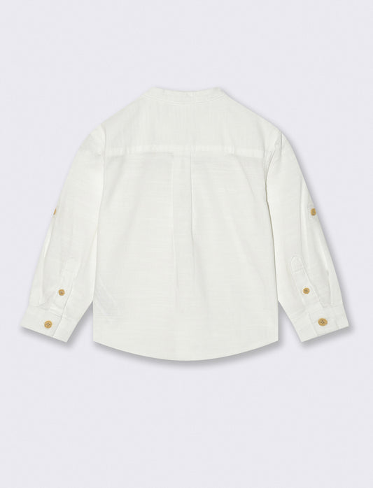 Camicia collo coreano manica lunga e bottoni - Bianco latte