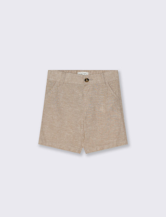 Bermuda in linen blend with front pockets - Beige