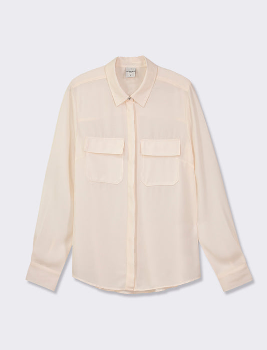 Jewel Button Flowy Shirt - Beige