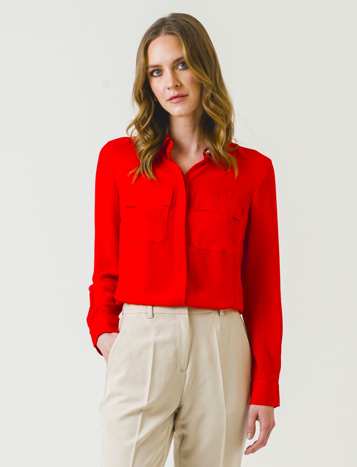 Jewel Button Flowy Shirt - Red