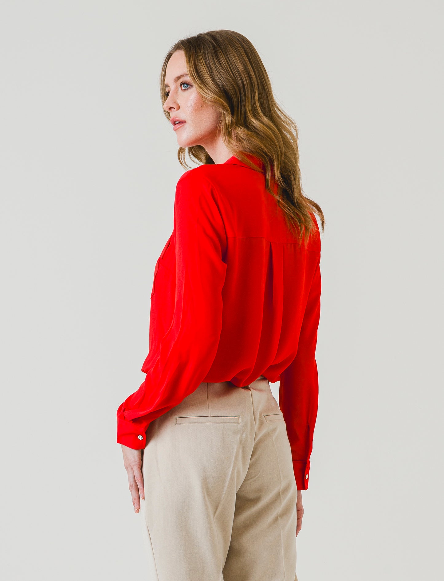 Jewel Button Flowy Shirt - Red