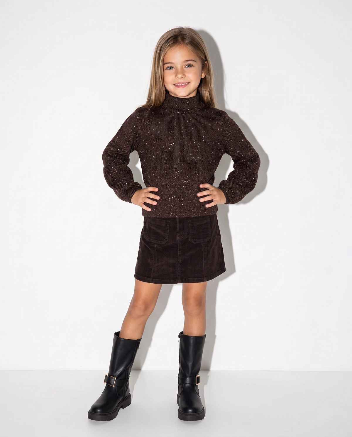 Lurex knit top with elasticated hem - Brown