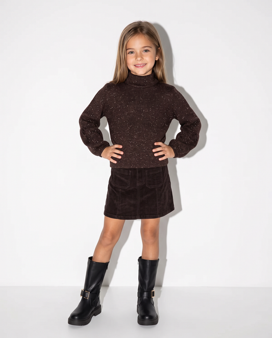 Lurex knit top with elasticated hem - Brown
