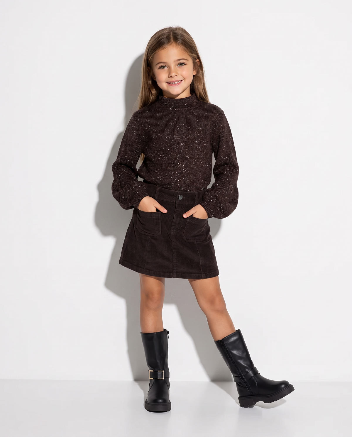 Lurex knit top with elasticated hem - Brown