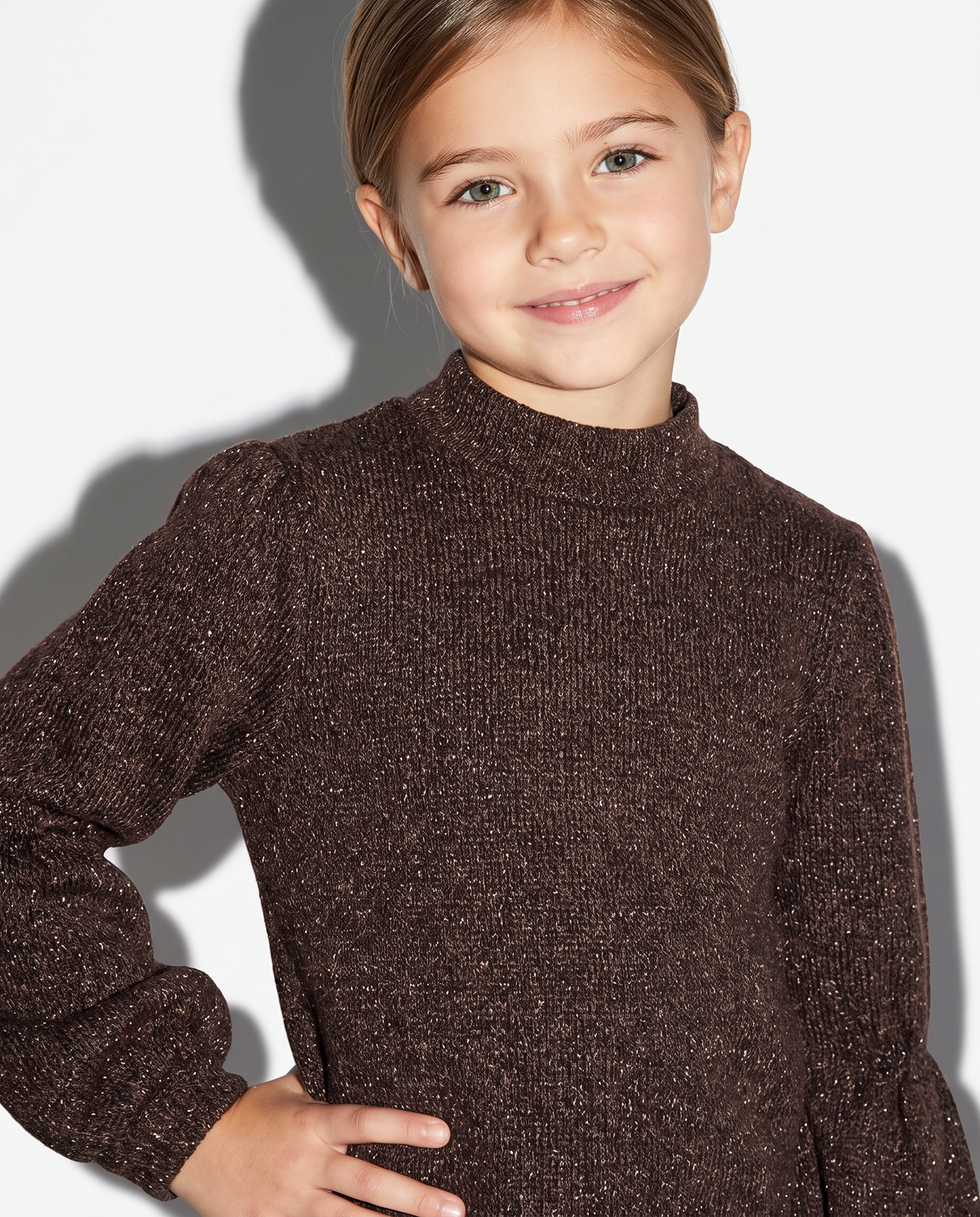 Lurex knit top with elasticated hem - Brown