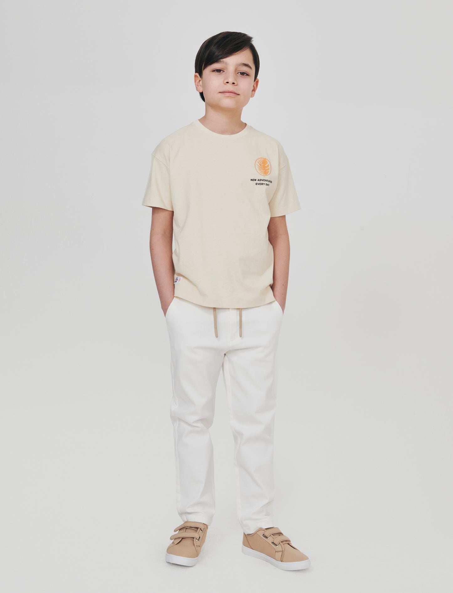 Pantalone chino con cinta in costina - Bianco latte