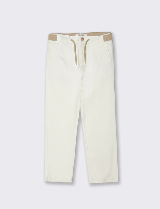 Pantalone chino con cinta in costina - Bianco latte