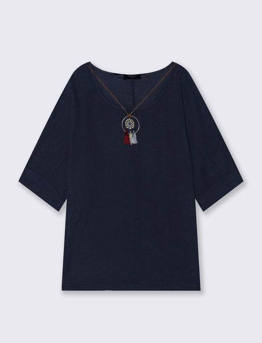 Casacca over con collana - Blu