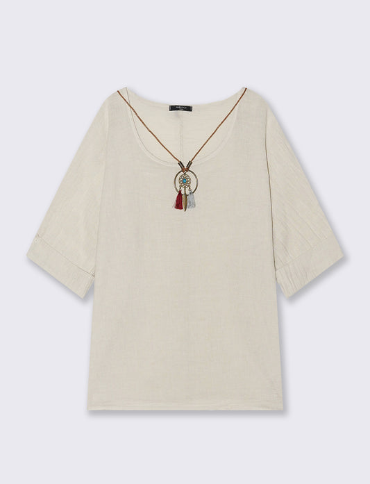 Casacca over con collana - Beige