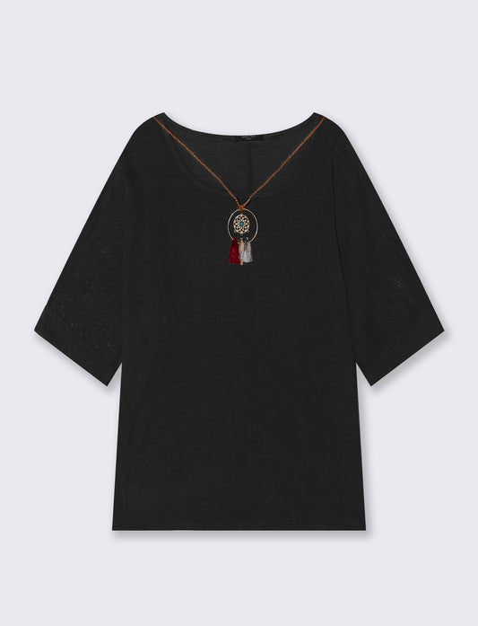 Casacca over con collana - Nero