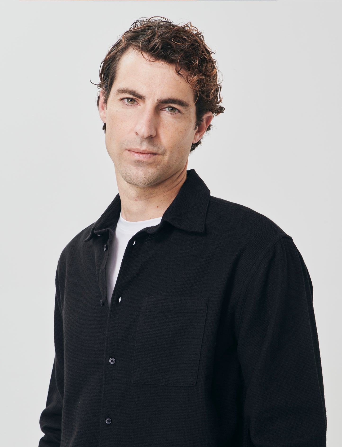 Camicia cropped in cotone waffle - Nero