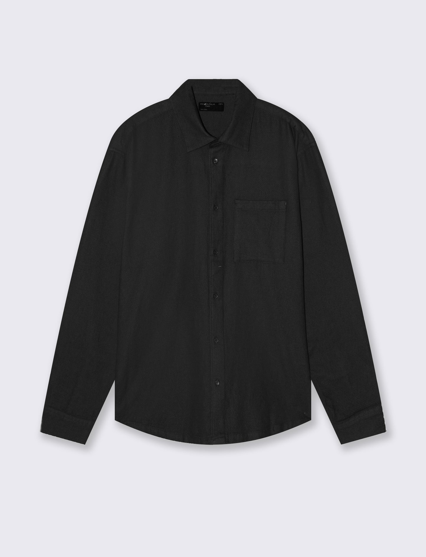 Camicia cropped in cotone waffle - Nero