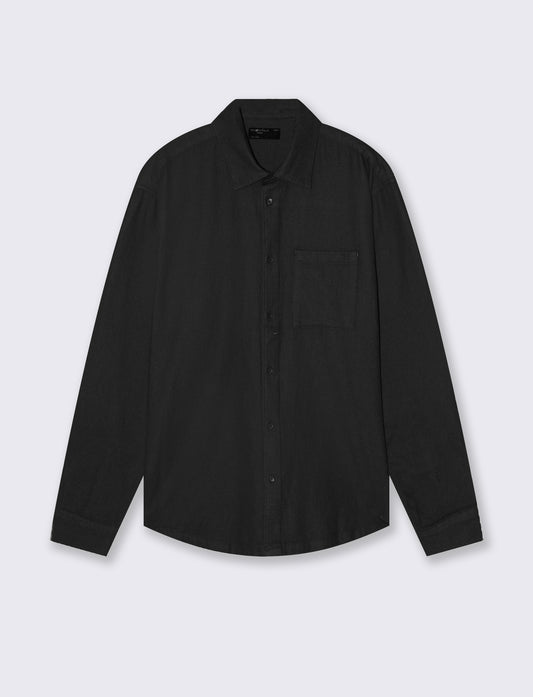 Camicia cropped in cotone waffle - Nero