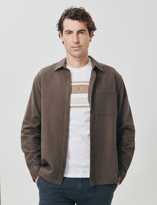 Cropped waffle cotton shirt - Grey