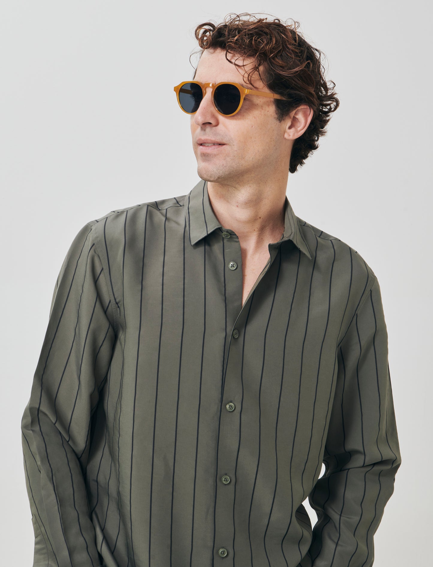 Camicia a righe in tessuto premium - Verde militare