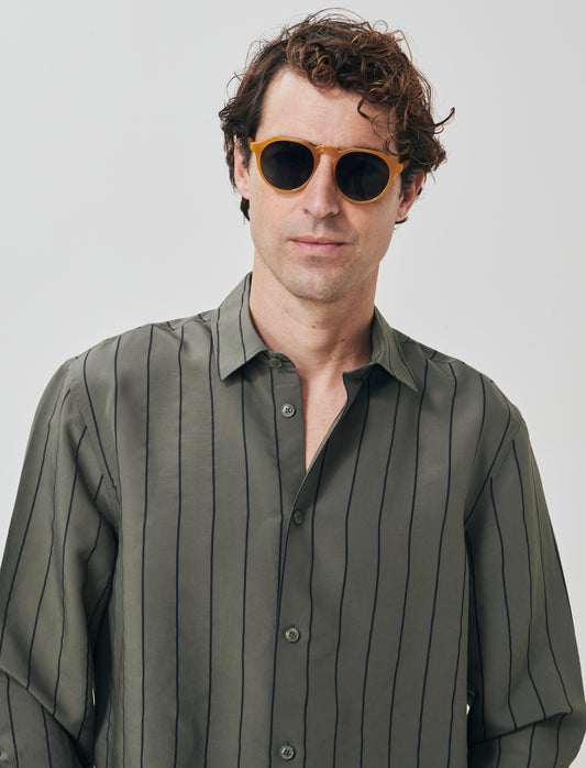 Premium fabric striped shirt - Green