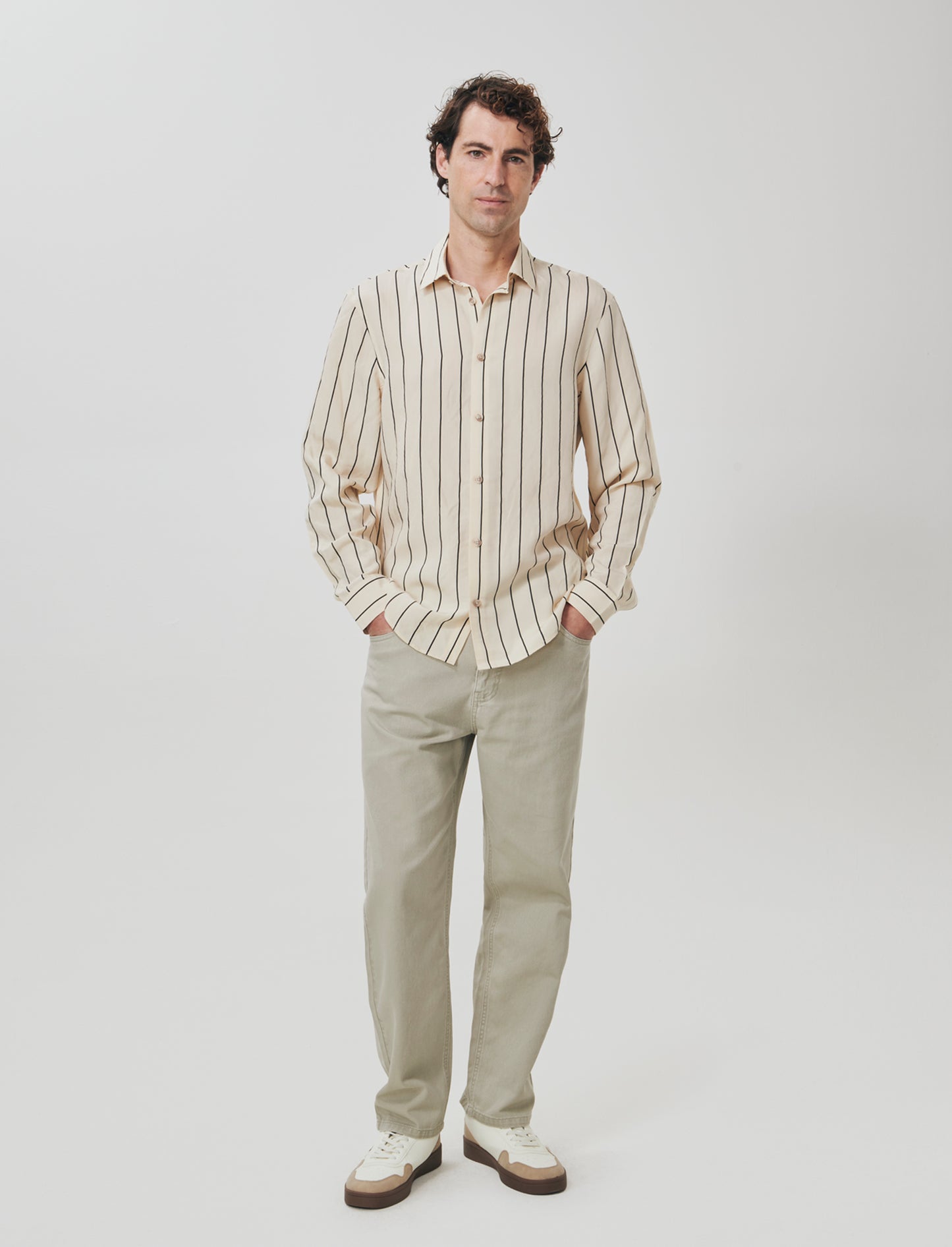 Camicia a righe in tessuto premium - Beige ecru