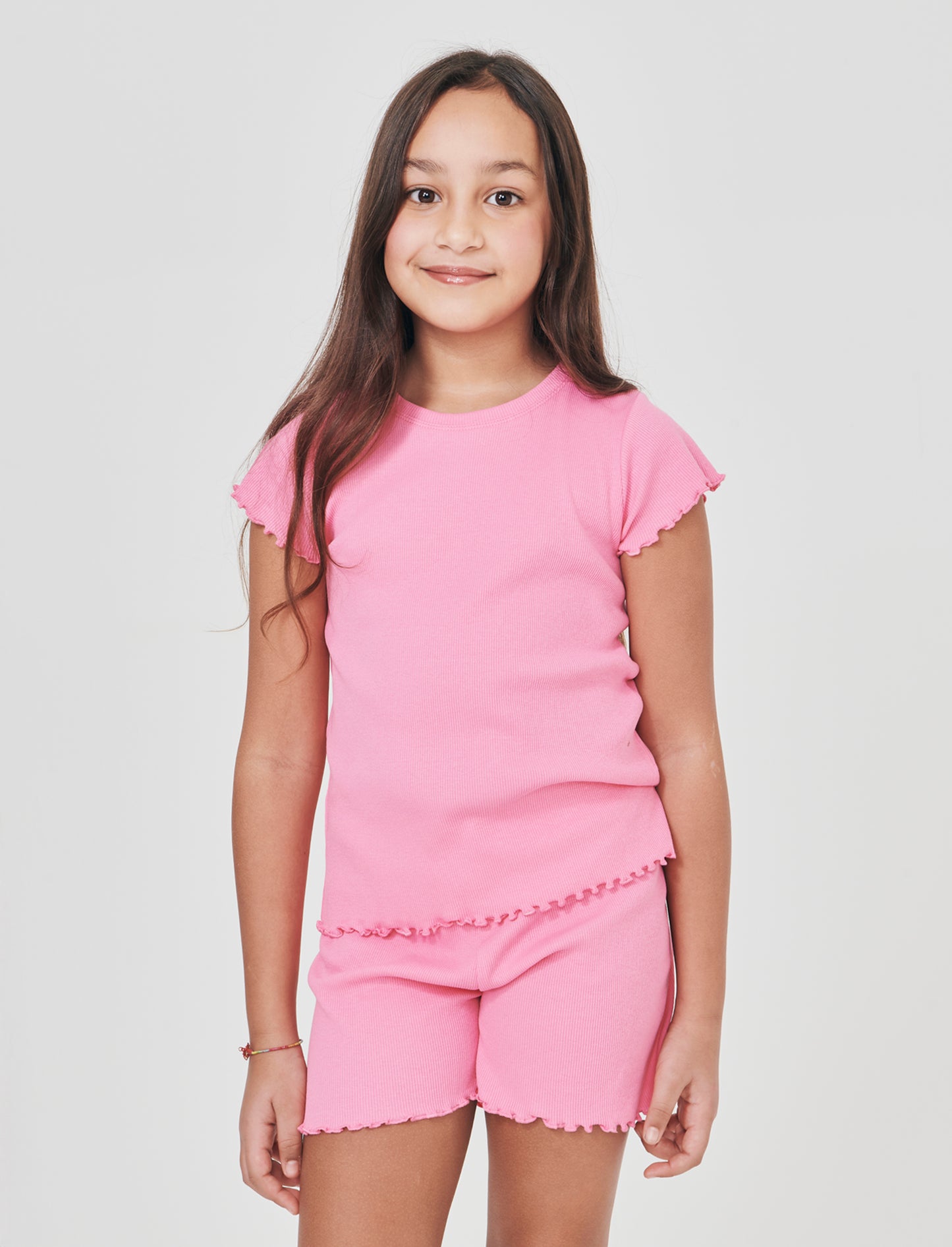Elastic ribbed crew neck T-shirt - Pink