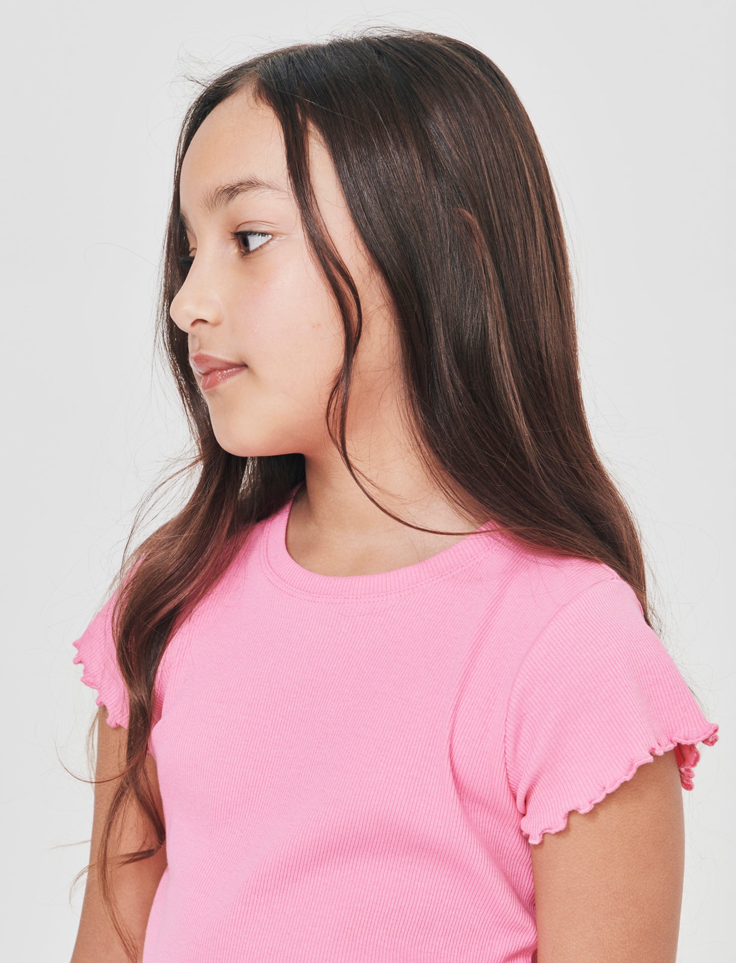 Elastic ribbed crew neck T-shirt - Pink