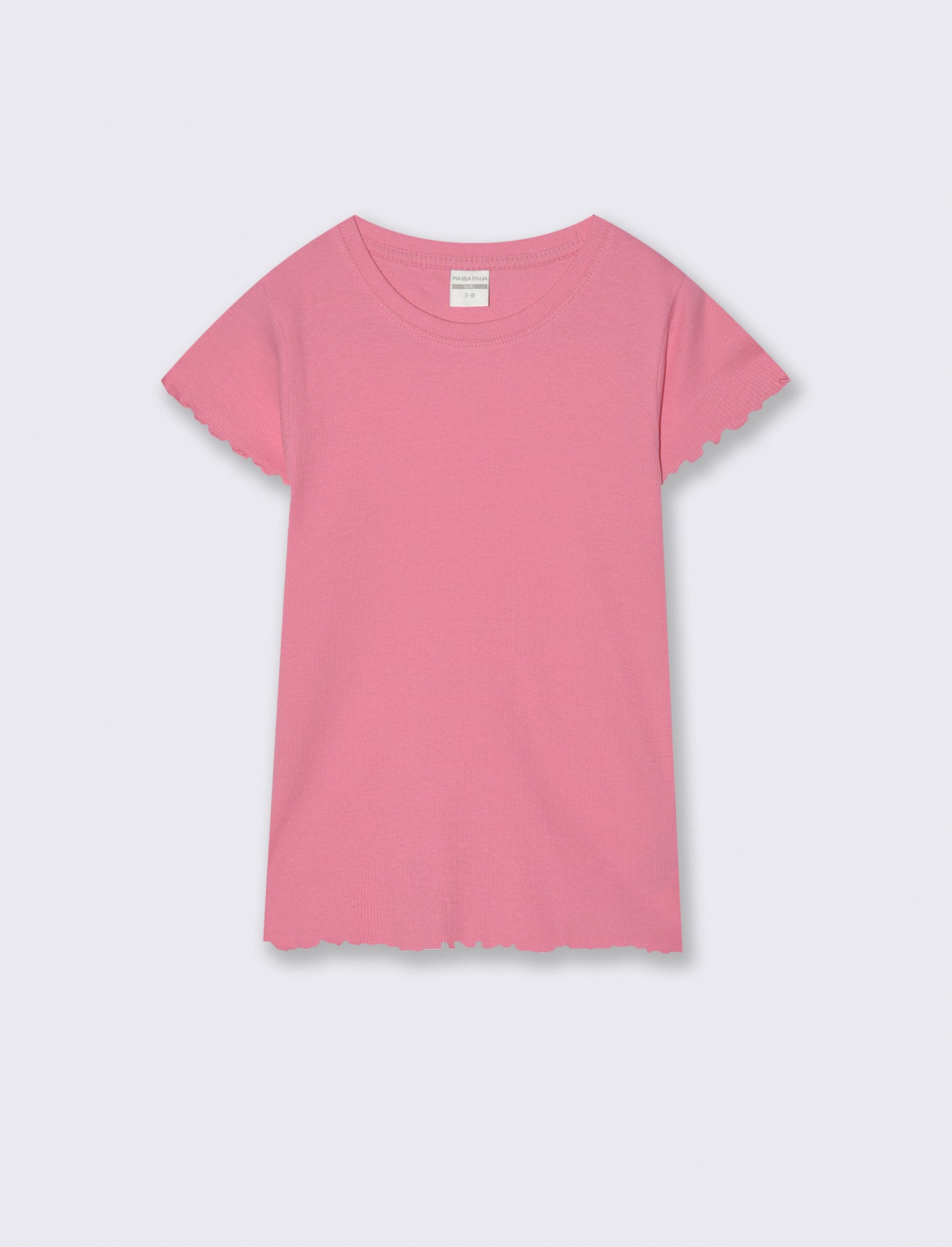 Elastic ribbed crew neck T-shirt - Pink