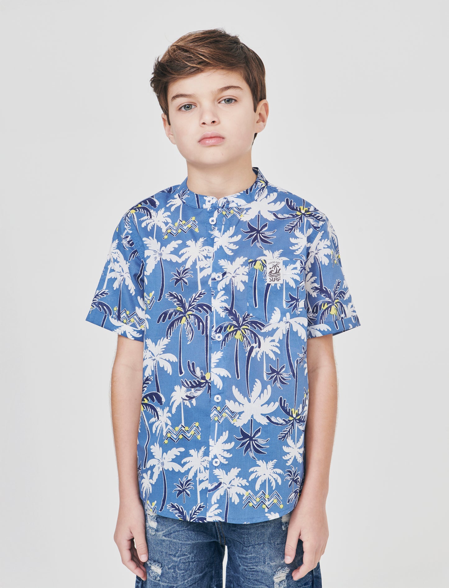 Camicia in cotone leggero fantasia estiva - Blu oceano