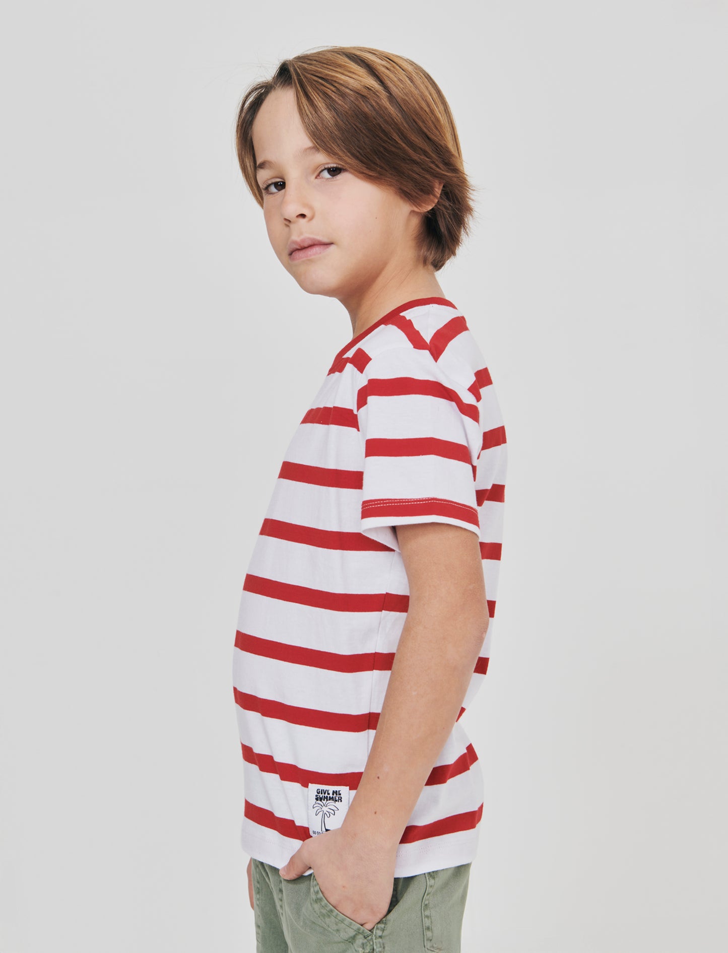 T-shirt estiva in cotone a righe - Rosso